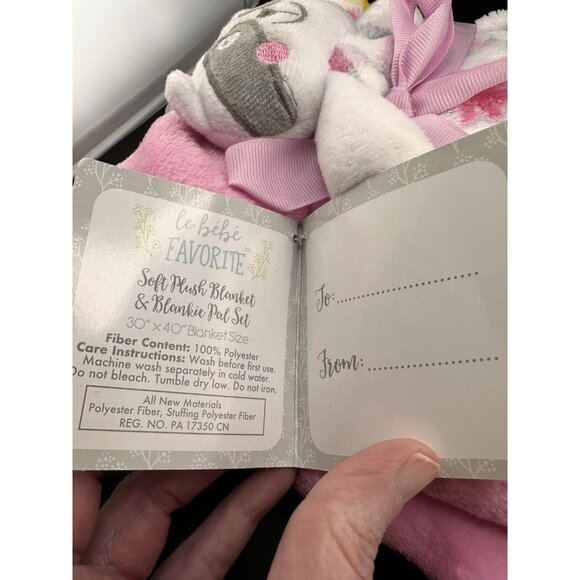 Le Bebe Pink Floral Baby Security Blanket 30” X 40” Fleece Raccoon Lovey NWT - Picture 5 of 6